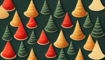 Watercolor background with red christmas trees. photo