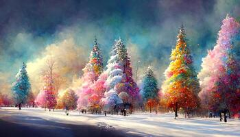 Christmas landscape beautiful winter scenery with christmas trees. photo