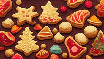 un montón de Navidad galletas como sin costura modelo fondo de pantalla, detallado, de colores. generativo ai foto