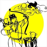 Hand-drawn Cartoon Characters. Diety Sanxing Fu Lu Shou Cartoon Chinese hand-drawing style. chinese mythical character vector