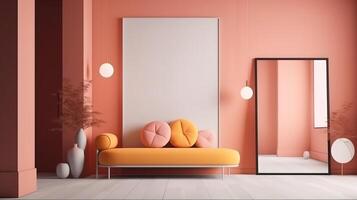 Frame mockup in contemporary interior background. photo