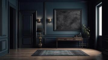 Dark walls in a contemporary classic space Traditional retro style. photo