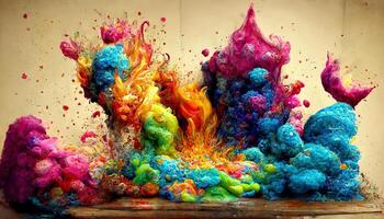 Abstract fantasy colorful pigment background. Explosion powder rainbow colors on black background. photo