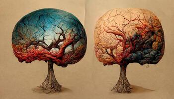 Surprising Tree with no leaves shapes like human brain as illustration. photo