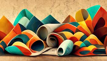 Blue and orange banner design and Abstract newspaper information wallpaper background header. photo