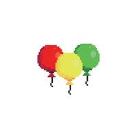 Tres globos con diferente color en píxel Arte estilo vector