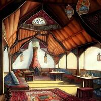 The interior of a Turkish Anatolian tea house. photo