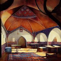 The interior of a Turkish Anatolian tea house. photo