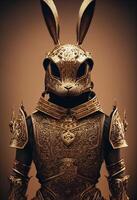 Anthropomorphic majestic bunny detailed armor intricat. photo