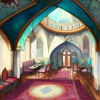 The interior of a Turkish Anatolian tea house. photo