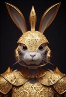 Anthropomorphic majestic bunny detailed armor intricat. photo
