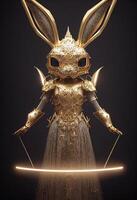 Anthropomorphic majestic bunny detailed armor intricat. photo