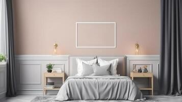 Frame mockup in bedroom interior, modern style, 3d render. photo