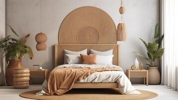 Coastal style home mockup of a bedroom interior. photo