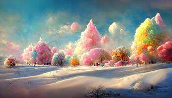 Beautiful winter household snow scene illustration. photo
