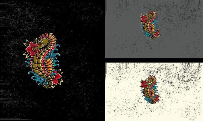 seahorse with flowers vector mascot design