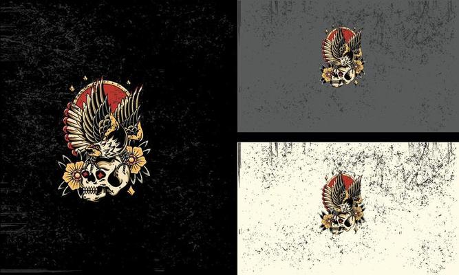 head skull and flying eagle vector illustration mascot design