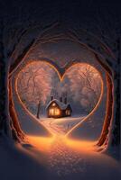 casa en el forma de un corazón en el nieve. generativo ai. foto