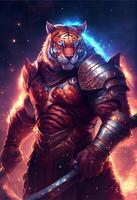 A powerful muscular anthropomorphic tiger warrior. photo