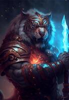 A powerful muscular anthropomorphic tiger warrior. photo