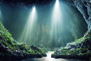 cueva lleno con un montón de verde musgo. generativo ai. foto