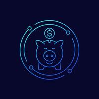 piggy bank icon, linear design vector