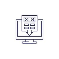 descargar xls documento en computadora línea icono vector