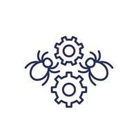Debugging and testing line icon with bugs vector