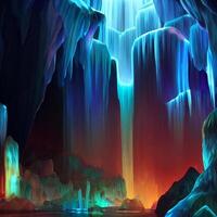 painting of a waterfall in a cave. . photo