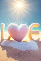el palabra amor es escrito en el arena en el playa. generativo ai. foto