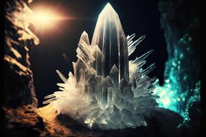 group of crystals sitting on top of a rock. . photo
