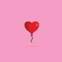 red balloon with love shape in pixel art style vector