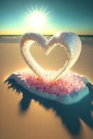 corazón conformado objeto en el arena en un playa. generativo ai. foto