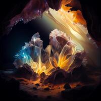 group of plastic flowers in a cave. . photo