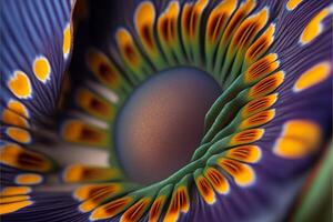 close up of a purple and yellow flower. . photo
