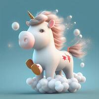 white unicorn sitting on top of a cloud. . photo