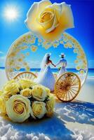 picture of a bride and groom on the beach. . photo