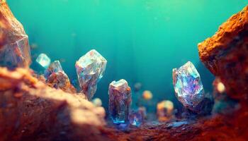 group of crystals sitting on top of a rock. . photo