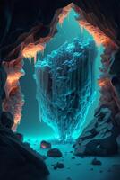 digital painting of an iceberg in a cave. . photo