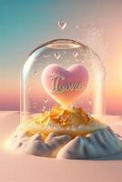 glass cloche with a heart inside of it. . photo