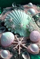 cake decorated with sea shells and seashells. . photo