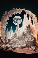 paper sculpture of a mountain with a full moon in the background. . photo