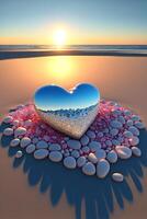 heart shaped object surrounded by pebbles on a beach. . photo