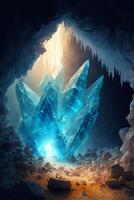 large piece of ice sitting inside of a cave. . photo