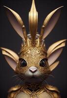 Anthropomorphic majestic bunny detailed armor intricat. photo