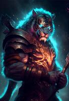 A powerful muscular anthropomorphic tiger warrior. photo