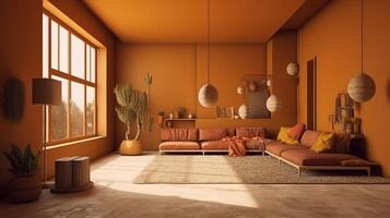 Contemporary nomadic home interior, room in brown color. photo