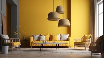 Home mockup, farmhouse living room interior, 3d render, Bright color. photo