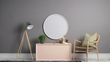 Mockup poster frame in minimalist modern interior, 3d render. photo
