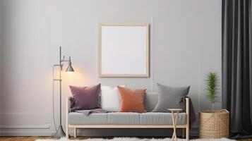 Horizontal wooden frame mock-up in children room. photo